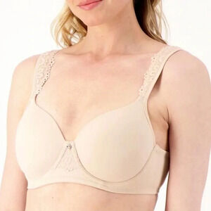 NEW Breezies Luxe Lace Underwire TShirt Bra Sunbeige Chic Everyday 44D Plus